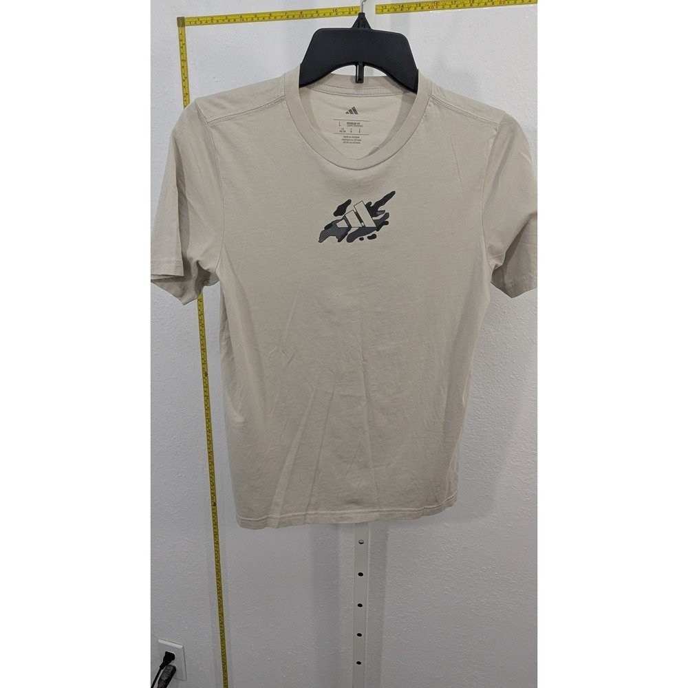 Adidas Boys Graphic T-Shirt Beige Tan Camo Logo Regular Fit Tee Size Large L